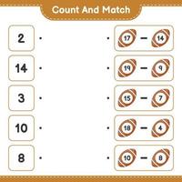 Count and match, count the number of Rugby Ball and match with the right numbers. Educational children game, printable worksheet, vector illustration