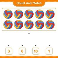 Count and match, count the number of Volleyball and match with the right numbers. Educational children game, printable worksheet, vector illustration