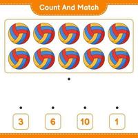 Count and match, count the number of Volleyball and match with the right numbers. Educational children game, printable worksheet, vector illustration