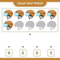 Count and match, count the number of Hockey Helmet and match with the right numbers. Educational children game, printable worksheet, vector illustration