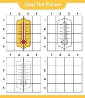 Copy the picture, copy the picture of Thermometer using grid lines. Educational children game, printable worksheet, vector illustration