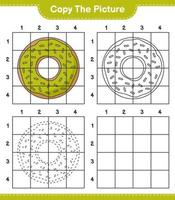 Copy the picture, copy the picture of Donut using grid lines. Educational children game, printable worksheet, vector illustration