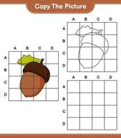 Copy the picture, copy the picture of Acorn using grid lines. Educational children game, printable worksheet, vector illustration