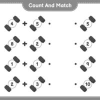 Count and match, count the number of Dumbbell and match with the right numbers. Educational children game, printable worksheet, vector illustration