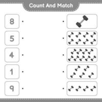 Count and match, count the number of Dumbbell and match with the right numbers. Educational children game, printable worksheet, vector illustration