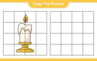 Copy the picture, copy the picture of Candle using grid lines. Educational children game, printable worksheet, vector illustration