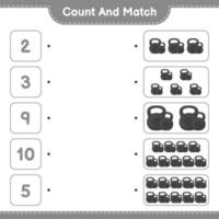 Count and match, count the number of Dumbbell and match with the right numbers. Educational children game, printable worksheet, vector illustration