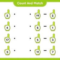 Count and match, count the number of Foam Finger and match with the right numbers. Educational children game, printable worksheet, vector illustration