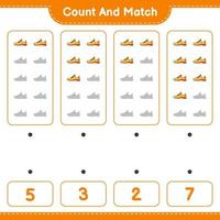 Count and match, count the number of Running Shoes and match with the right numbers. Educational children game, printable worksheet, vector illustration