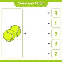 Count and match, count the number of Tennis Ball and match with the right numbers. Educational children game, printable worksheet, vector illustration