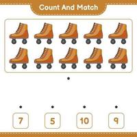 Count and match, count the number of Roller Skate and match with the right numbers. Educational children game, printable worksheet, vector illustration