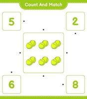 Count and match, count the number of Tennis Ball and match with the right numbers. Educational children game, printable worksheet, vector illustration