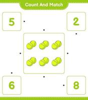 Count and match, count the number of Tennis Ball and match with the right numbers. Educational children game, printable worksheet, vector illustration