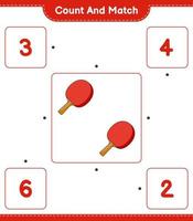 Count and match, count the number of Ping Pong Racket and match with the right numbers. Educational children game, printable worksheet, vector illustration