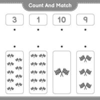 Count and match, count the number of Racing Flags and match with the right numbers. Educational children game, printable worksheet, vector illustration