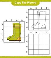 copie la imagen, copie la imagen de botas de goma usando líneas de cuadrícula. juego educativo para niños, hoja de cálculo imprimible, ilustración vectorial vector