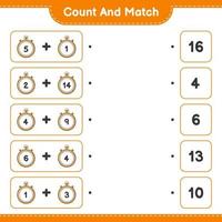 Count and match, count the number of Stopwatch and match with the right numbers. Educational children game, printable worksheet, vector illustration