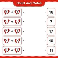 Count and match, count the number of Goalkeeper Gloves and match with the right numbers. Educational children game, printable worksheet, vector illustration