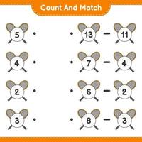 Count and match, count the number of Badminton Rackets and match with the right numbers. Educational children game, printable worksheet, vector illustration