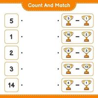 Count and match, count the number of Trophy and match with the right numbers. Educational children game, printable worksheet, vector illustration