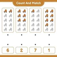 Count and match, count the number of Roller Skate and match with the right numbers. Educational children game, printable worksheet, vector illustration