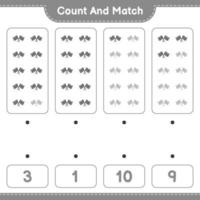 Count and match, count the number of Racing Flags and match with the right numbers. Educational children game, printable worksheet, vector illustration