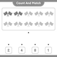 Count and match, count the number of Racing Flags and match with the right numbers. Educational children game, printable worksheet, vector illustration