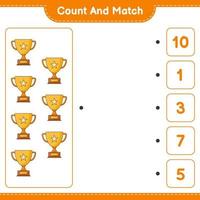 Count and match, count the number of Trophy and match with the right numbers. Educational children game, printable worksheet, vector illustration
