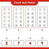 Count and match, count the number of Bowling Pin and match with the right numbers. Educational children game, printable worksheet, vector illustration