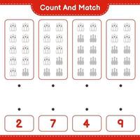 Count and match, count the number of Bowling Pin and match with the right numbers. Educational children game, printable worksheet, vector illustration