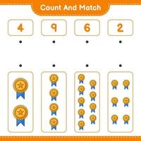 Count and match, count the number of Trophy and match with the right numbers. Educational children game, printable worksheet, vector illustration