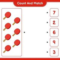 Count and match, count the number of Ping Pong Racket and match with the right numbers. Educational children game, printable worksheet, vector illustration