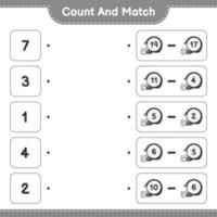 Count and match, count the number of Football Helmet and match with the right numbers. Educational children game, printable worksheet, vector illustration