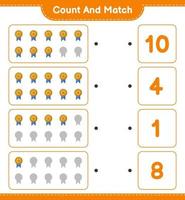 Count and match, count the number of Trophy and match with the right numbers. Educational children game, printable worksheet, vector illustration