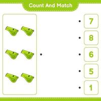 Count and match, count the number of Whistle and match with the right numbers. Educational children game, printable worksheet, vector illustration