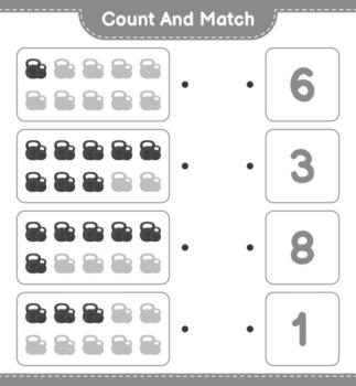 Count and match, count the number of Dumbbell and match with the right numbers. Educational children game, printable worksheet, vector illustration