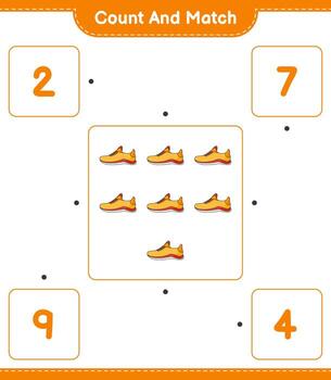 Count and match, count the number of Running Shoes and match with the right numbers. Educational children game, printable worksheet, vector illustration