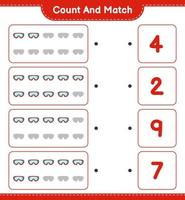 Count and match, count the number of Goggle and match with the right numbers. Educational children game, printable worksheet, vector illustration