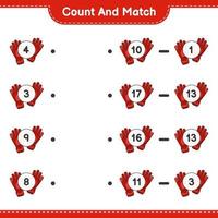 Count and match, count the number of Goalkeeper Gloves and match with the right numbers. Educational children game, printable worksheet, vector illustration