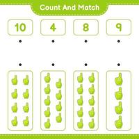 Count and match, count the number of Foam Finger and match with the right numbers. Educational children game, printable worksheet, vector illustration