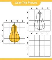 Copy the picture, copy the picture of Butternut Squash using grid lines. Educational children game, printable worksheet, vector illustration