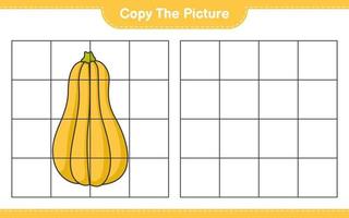 Copy the picture, copy the picture of Butternut Squash using grid lines. Educational children game, printable worksheet, vector illustration