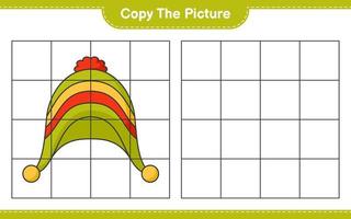 Copy the picture, copy the picture of Hat using grid lines. Educational children game, printable worksheet, vector illustration