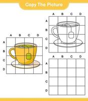 Copy the picture, copy the picture of Tea Cup using grid lines. Educational children game, printable worksheet, vector illustration