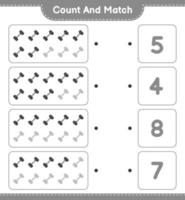 Count and match, count the number of Dumbbell and match with the right numbers. Educational children game, printable worksheet, vector illustration