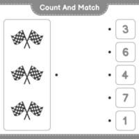 Count and match, count the number of Racing Flags and match with the right numbers. Educational children game, printable worksheet, vector illustration