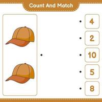 Count and match, count the number of Cap Hat and match with the right numbers. Educational children game, printable worksheet, vector illustration