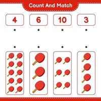 Count and match, count the number of Ping Pong Racket and match with the right numbers. Educational children game, printable worksheet, vector illustration