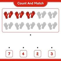 Count and match, count the number of Goalkeeper Gloves and match with the right numbers. Educational children game, printable worksheet, vector illustration