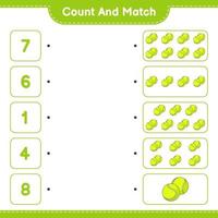 Count and match, count the number of Tennis Ball and match with the right numbers. Educational children game, printable worksheet, vector illustration